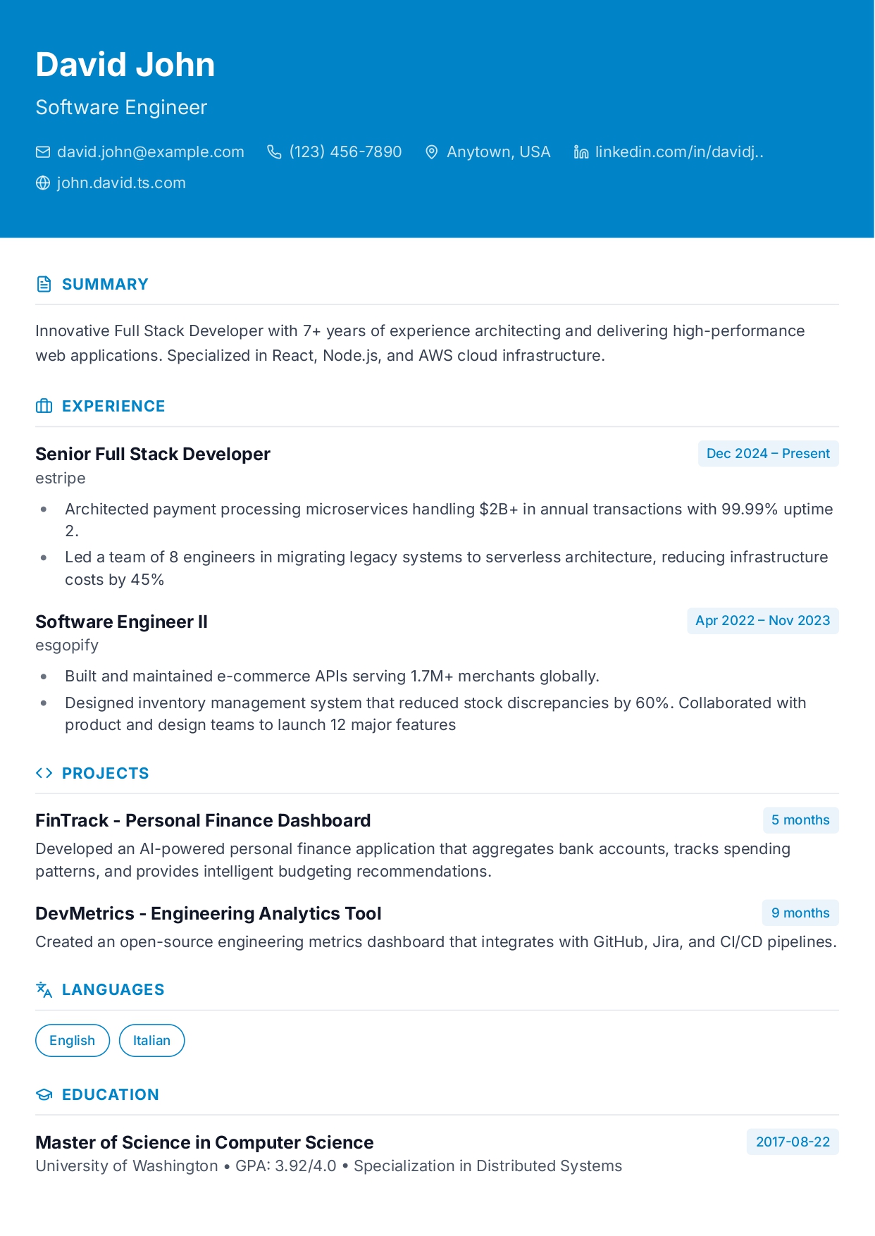 Bold Header resume template