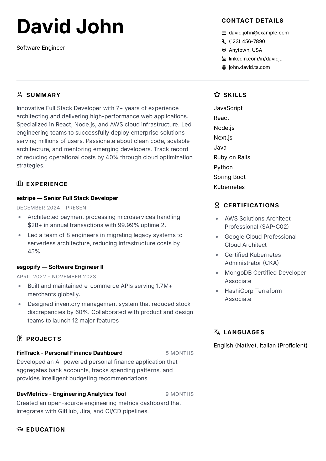 Classic Modern resume template