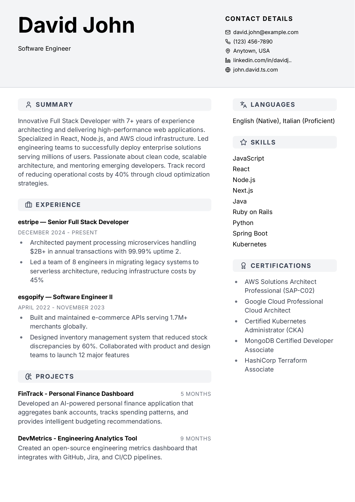 Classic Professional resume template