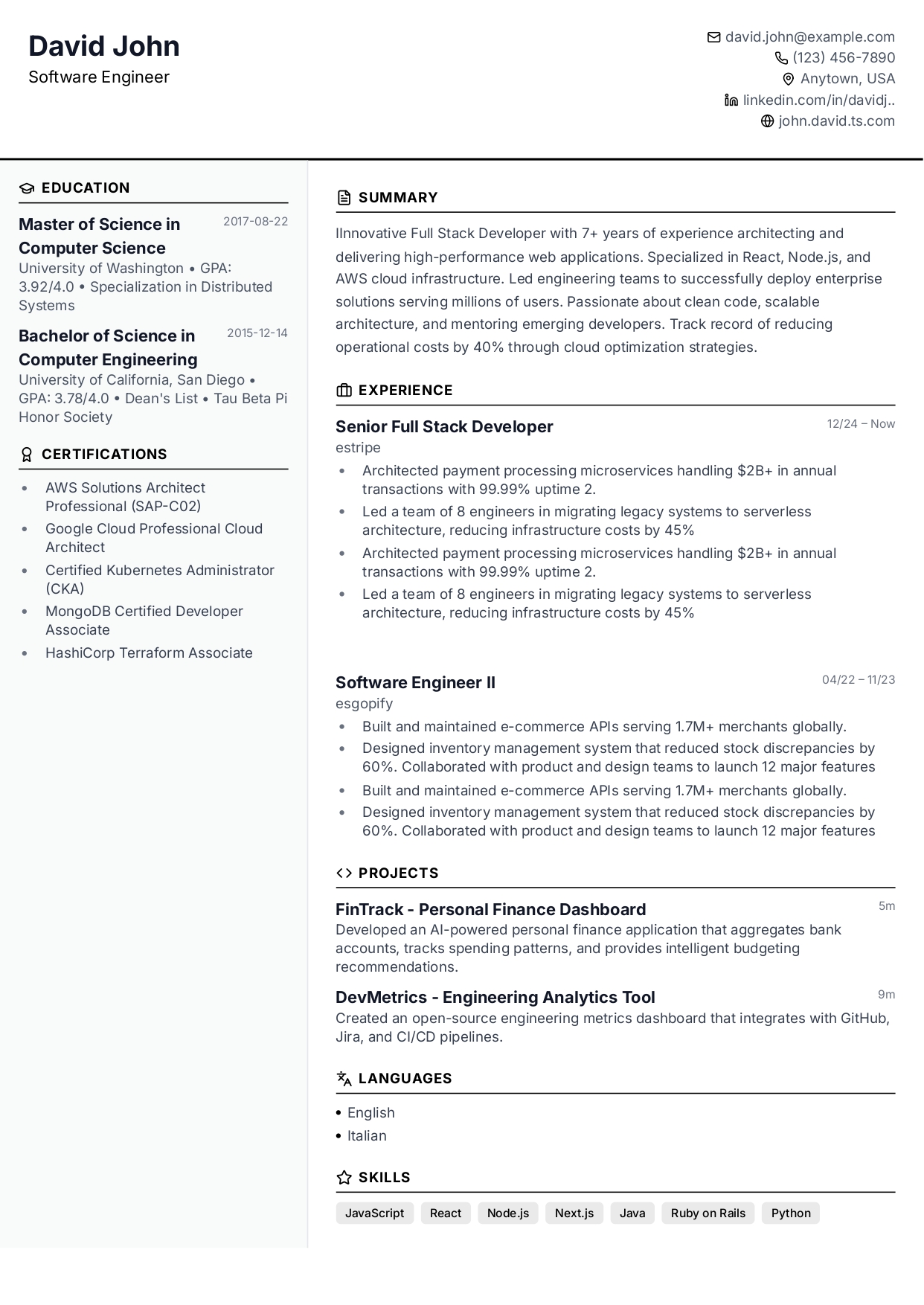 Compact Professional resume template