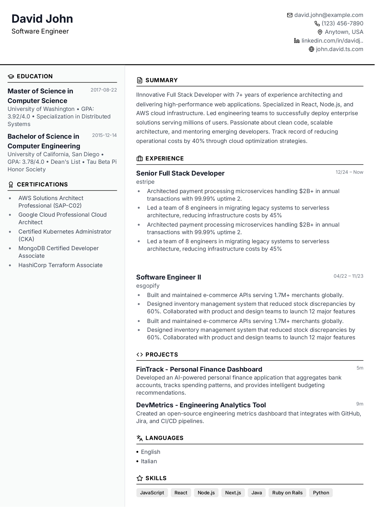 Compact Professional resume template