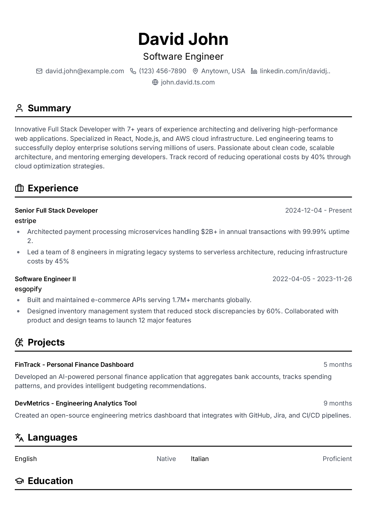 Professional One resume template