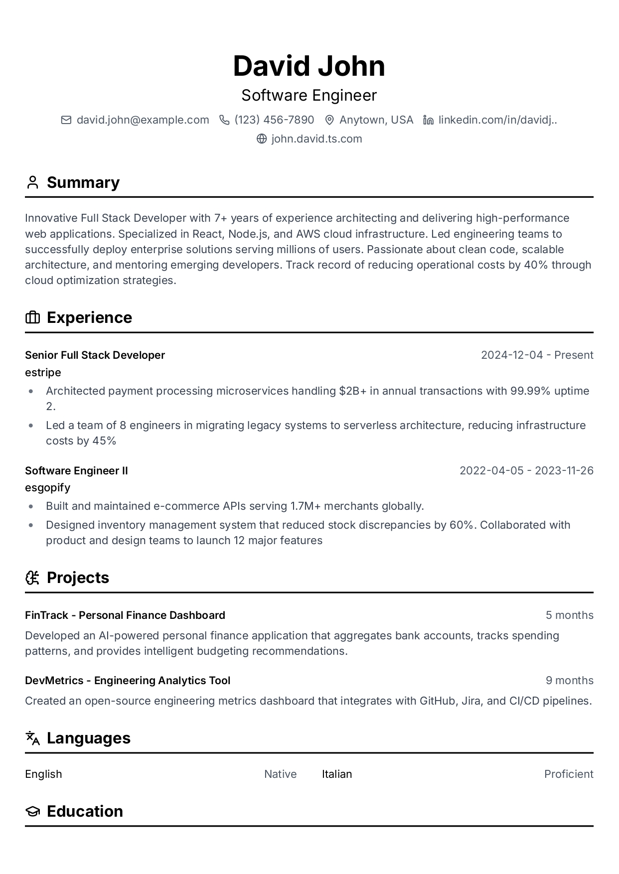 Professional One resume template