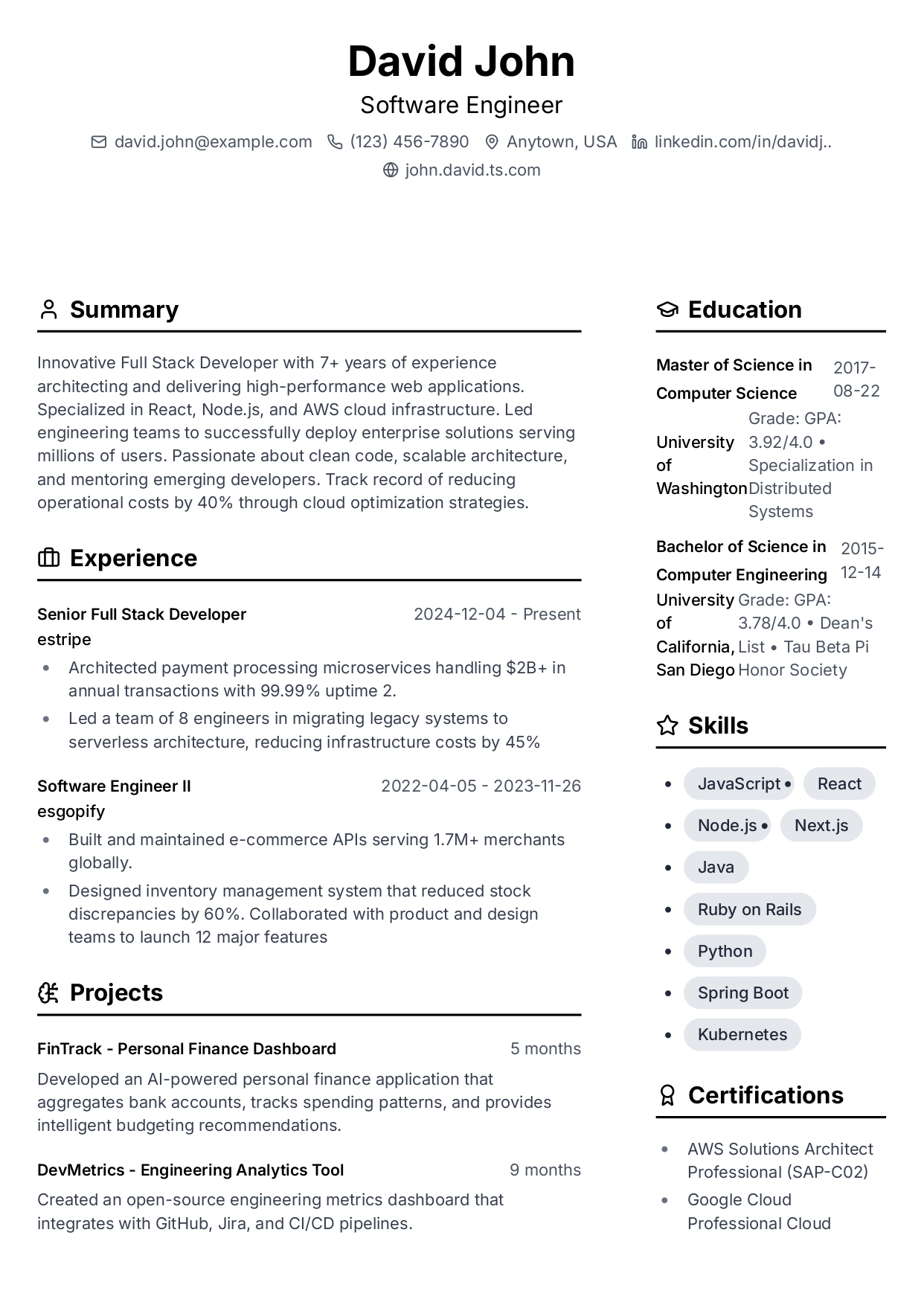 Professional Two resume template
