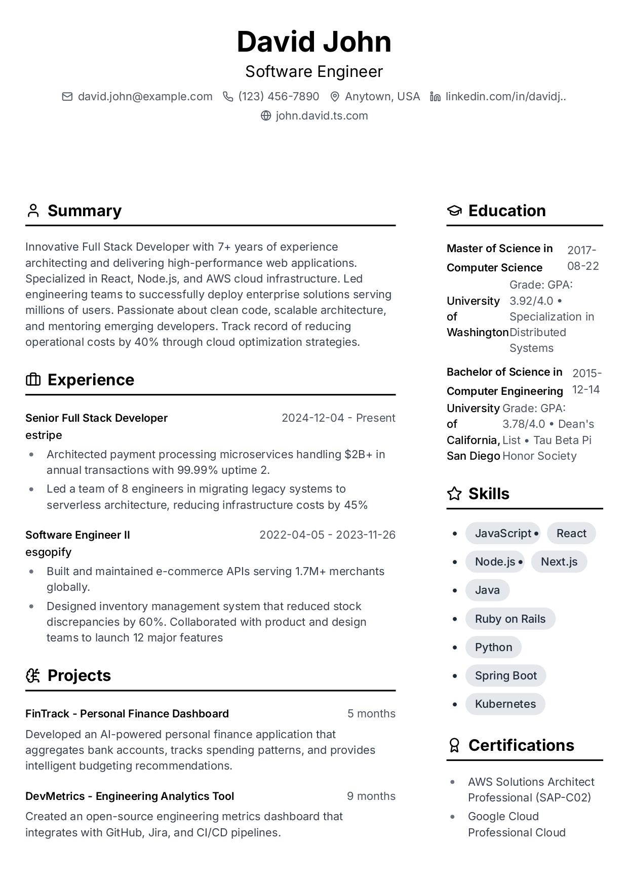 Professional Two resume template