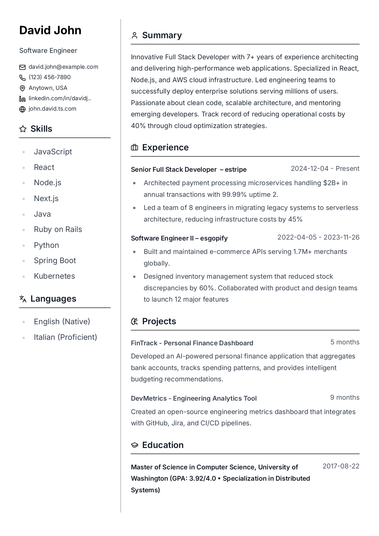 Simple 2 resume template